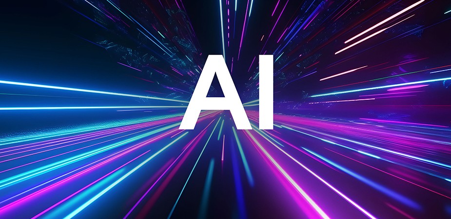 Blue, pink and purple starfield with the letters "AI" in the center.