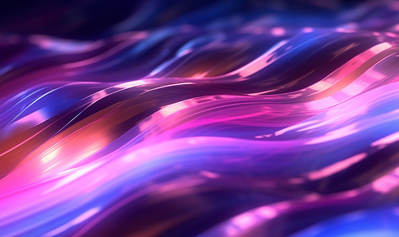 Abstract pink and blue and orange waves of light