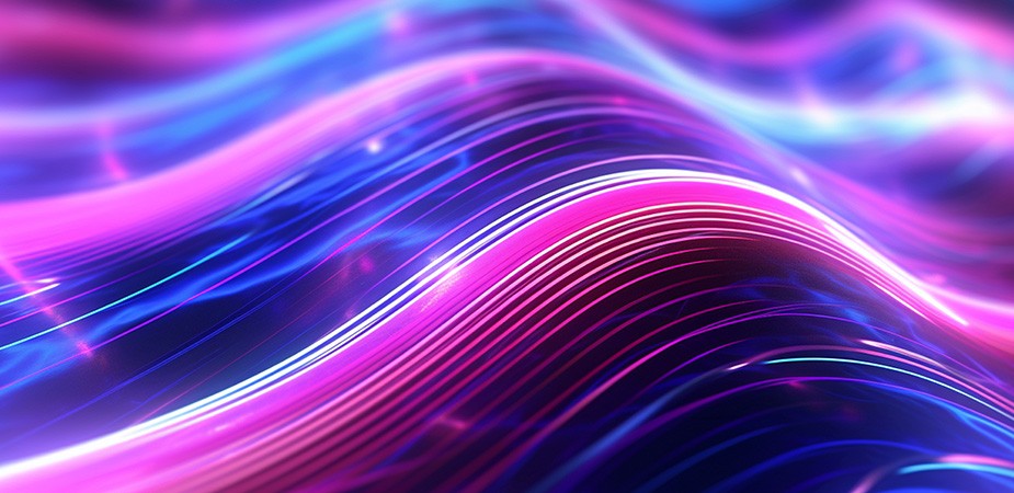 Waves of pink and blue lights on black background