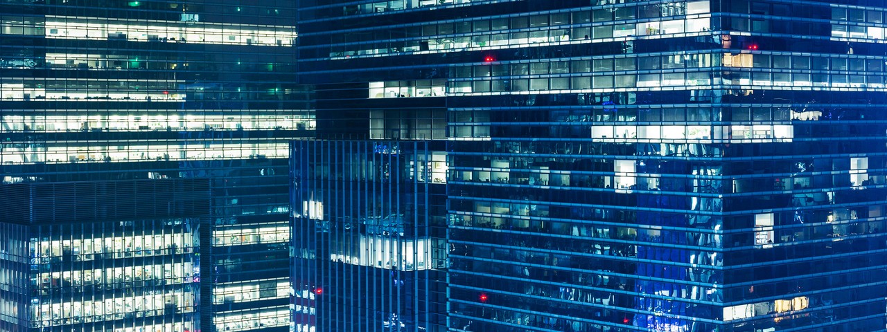 office buildings at night