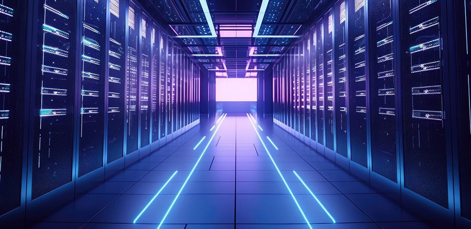 data center in purple lights